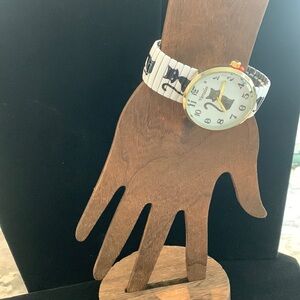 Varsales New Black Cat Watch w/ Stretch Band St Steel Back